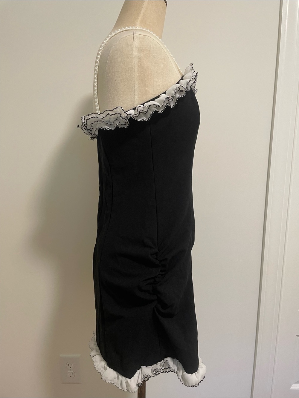Black Ruffled Trim Mini Dress - Picture 2 of 5